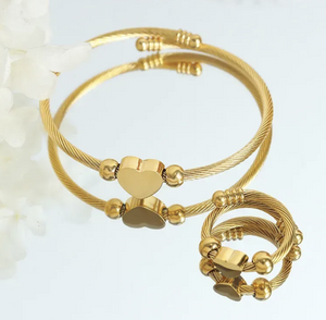 Bangle and ring set both with heart. (Gold or Silver)