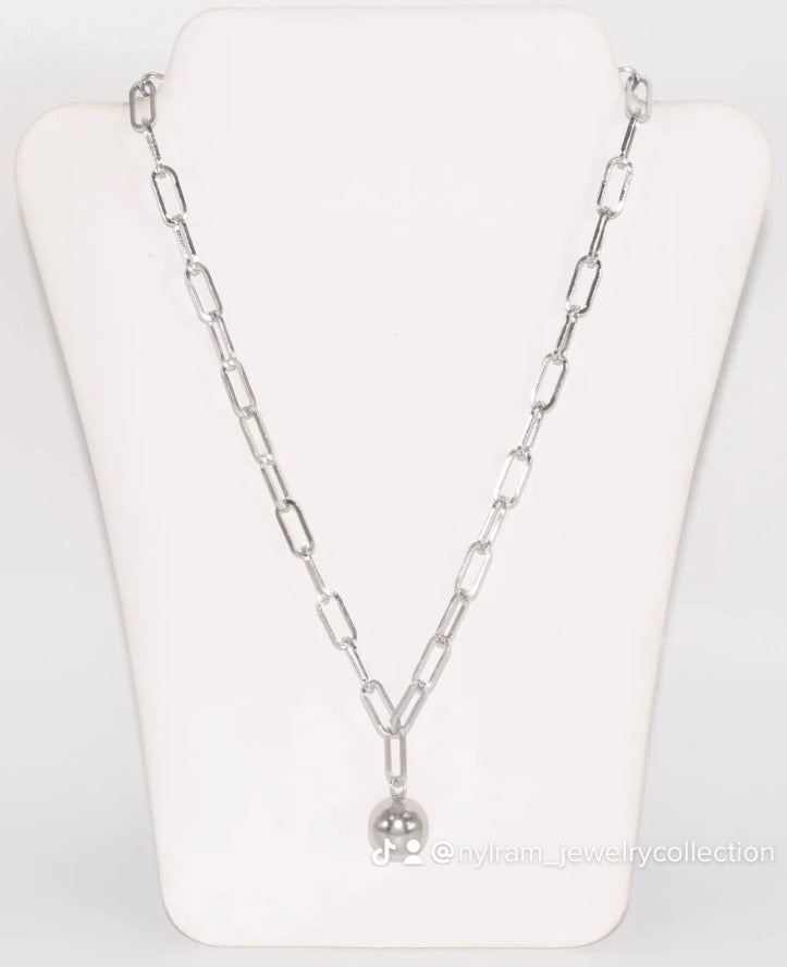 SLV PAPER CLIP NECKLACE (17 inch)