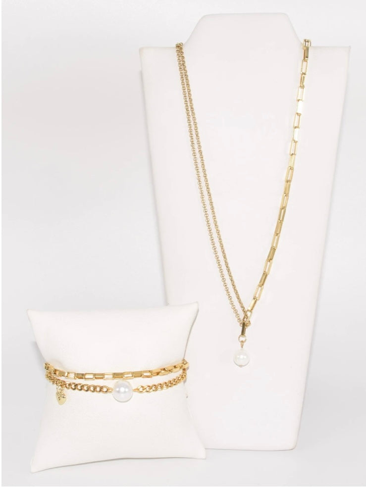 GD PEARL LINK NECKLACE & BRACELET