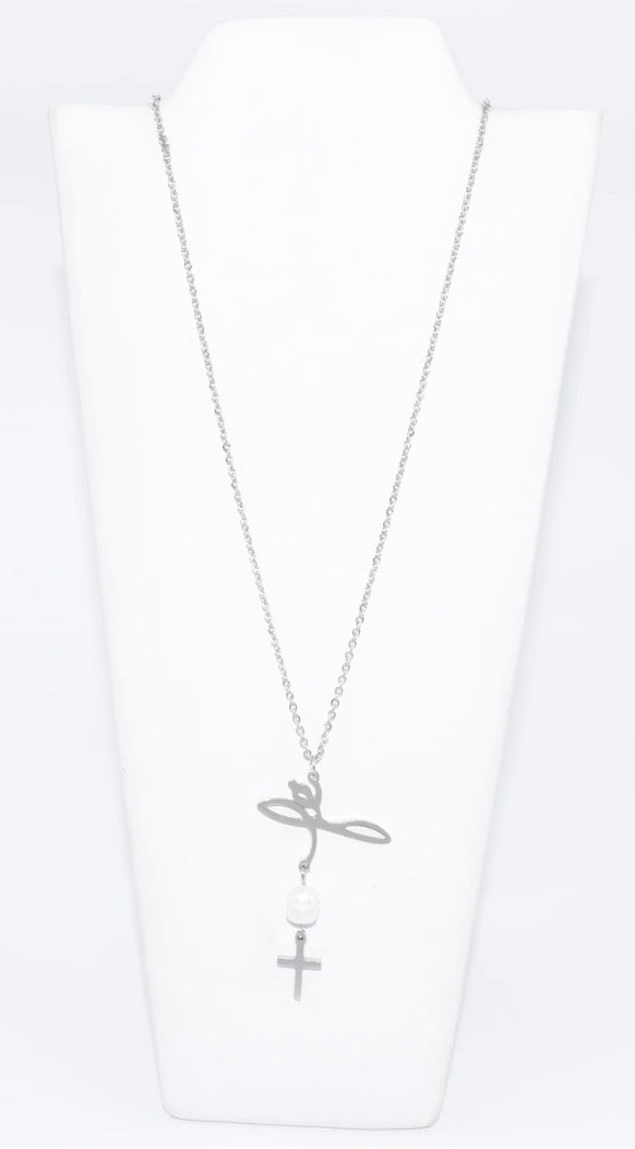 SLV "FE" CROSS NECKLACE (18 inch / 45 cm)