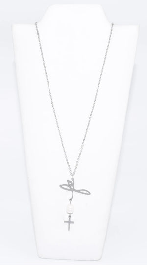 SLV "FE" CROSS NECKLACE (18 inch / 45 cm)