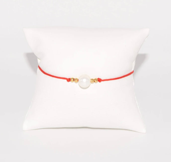 GD RD CORD PEARL BRACELET