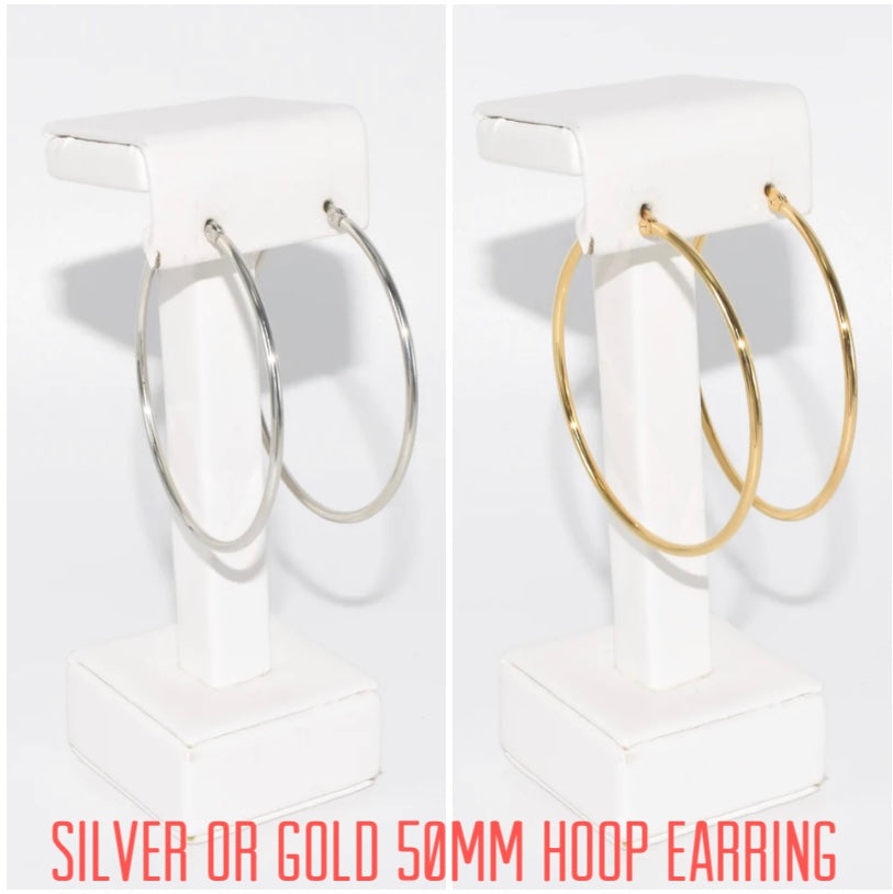 GD or SLV HOOP EARRING (50mm)